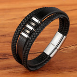 Magnetic Leather Men Bracelet Stainless Steel Punk Rock Jewelry