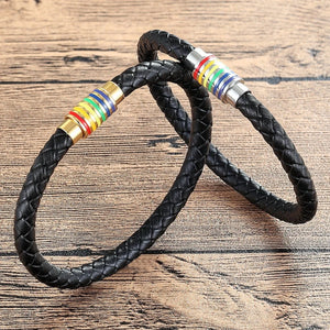 Colorful Geometric Braid Leather Bracelet with Magnetic Clasp
