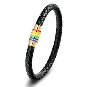 Colorful Geometric Braid Leather Bracelet with Magnetic Clasp