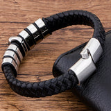 Braided Leather Mens Bracelet Stainless Steel Skull Magnet Buckle