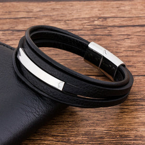 Braided Punk Multilayer Stainless Steel Leather Charm Bracelets For Men