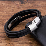 Braided Punk Multilayer Stainless Steel Leather Charm Bracelets For Men