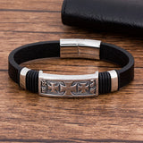 Charm Rope Braided Leather Magnet Bracelet Stainless Steel Bangles