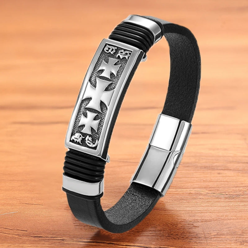 Charm Rope Braided Leather Magnet Bracelet Stainless Steel Bangles