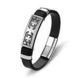Charm Rope Braided Leather Magnet Bracelet Stainless Steel Bangles
