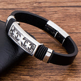 Charm Rope Braided Leather Magnet Bracelet Stainless Steel Bangles