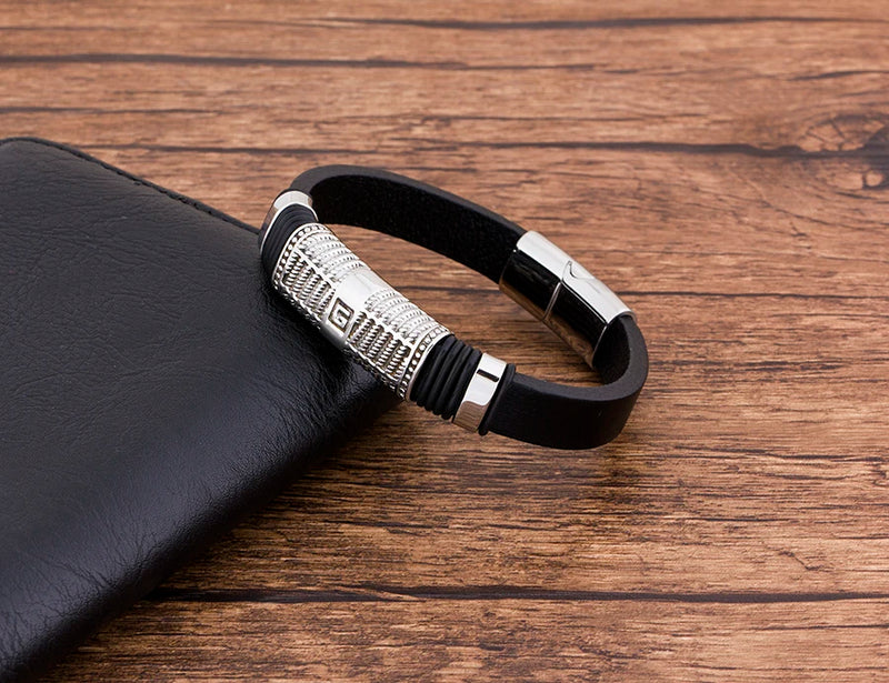 Stainless Steel Leather Men's Bracelet Punk Rock Gift