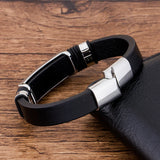 Men's Stainless Steel Magnet Leather Bracelet Punk Rock Bangle