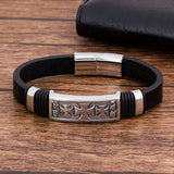 Men's Stainless Steel Magnet Leather Bracelet Punk Rock Bangle