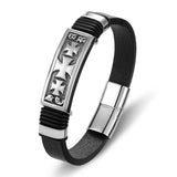 Men's Stainless Steel Magnet Leather Bracelet Punk Rock Bangle