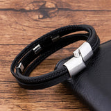 Braided Rope Leather Mens Bracelet Stainless Steel Charm Gift
