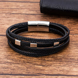 Braided Rope Leather Mens Bracelet Stainless Steel Charm Gift