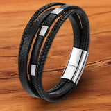 Braided Rope Leather Mens Bracelet Stainless Steel Charm Gift