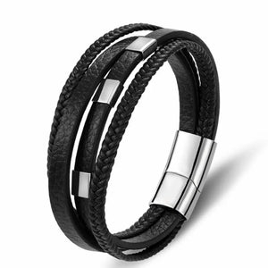 Braided Rope Leather Mens Bracelet Stainless Steel Charm Gift