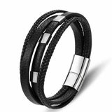 Braided Rope Leather Mens Bracelet Stainless Steel Charm Gift