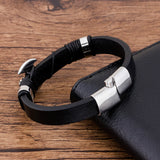Punk Charm Leather Men's Bracelet Stainless Steel Wristband