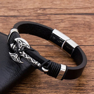 Punk Charm Leather Men's Bracelet Stainless Steel Wristband