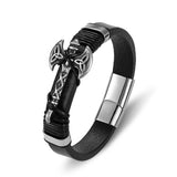 Punk Charm Leather Men's Bracelet Stainless Steel Wristband