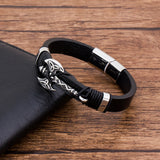 Punk Charm Leather Men's Bracelet Stainless Steel Wristband