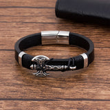 Punk Charm Leather Men's Bracelet Stainless Steel Wristband