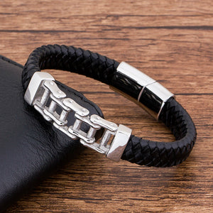 Men's Stainless Steel Magnet Leather Bracelet Charm Chain Jewelry