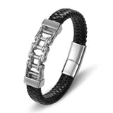 Men's Stainless Steel Magnet Leather Bracelet Charm Chain Jewelry