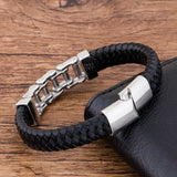 Men's Stainless Steel Magnet Leather Bracelet Charm Chain Jewelry
