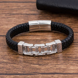 Men's Stainless Steel Magnet Leather Bracelet Charm Chain Jewelry