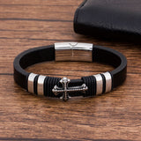 Gothic Braided Leather Bracelet Punk Cross Accessories Men's Bangles