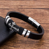 Gothic Braided Leather Bracelet Punk Cross Accessories Men's Bangles