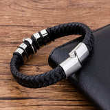 Stainless Steel Magnet Charm Leather Bracelet Men Skull Jewelry Punk Rock