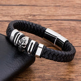 Stainless Steel Magnet Charm Leather Bracelet Men Skull Jewelry Punk Rock