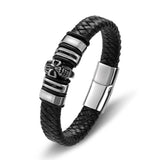 Stainless Steel Magnet Charm Leather Bracelet Men Skull Jewelry Punk Rock