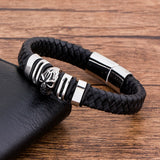 Stainless Steel Magnet Charm Leather Bracelet Men Skull Jewelry Punk Rock