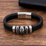 Stainless Steel Magnet Charm Leather Bracelet Men Skull Jewelry Punk Rock