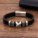 Stainless Steel Charm Punk Leather Bracelet Men Jewelry Bangles