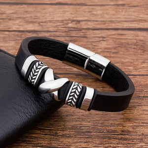 Stainless Steel Charm Punk Leather Bracelet Men Jewelry Bangles