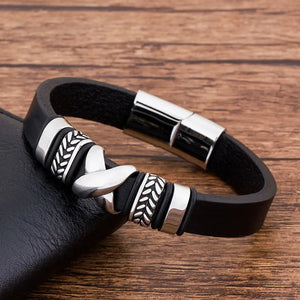 Stainless Steel Charm Punk Leather Bracelet Men Jewelry Bangles