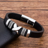 Stainless Steel Charm Punk Leather Bracelet Men Jewelry Bangles