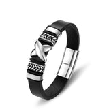 Stainless Steel Charm Punk Leather Bracelet Men Jewelry Bangles