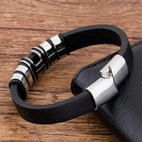 Men Leather Bracelet Stainless Steel Charm Magnet Clasp