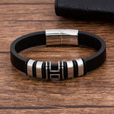 Men Leather Bracelet Stainless Steel Charm Magnet Clasp