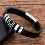 Men Leather Bracelet Stainless Steel Charm Magnet Clasp