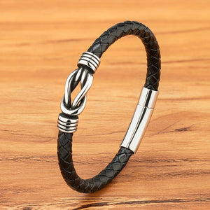 Men Stainless Steel Leather Bracelet Toggle-Clasps Bangle