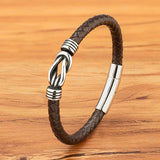 Men Stainless Steel Leather Bracelet Toggle-Clasps Bangle