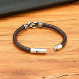 Men Stainless Steel Leather Bracelet Toggle-Clasps Bangle