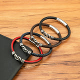 Men Stainless Steel Leather Bracelet Toggle-Clasps Bangle
