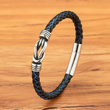 Men Stainless Steel Leather Bracelet Toggle-Clasps Bangle