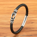 Men Stainless Steel Leather Bracelet Toggle-Clasps Bangle