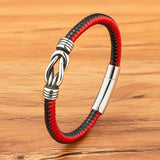 Men Stainless Steel Leather Bracelet Toggle-Clasps Bangle